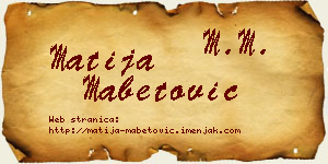 Matija Mabetović vizit kartica
